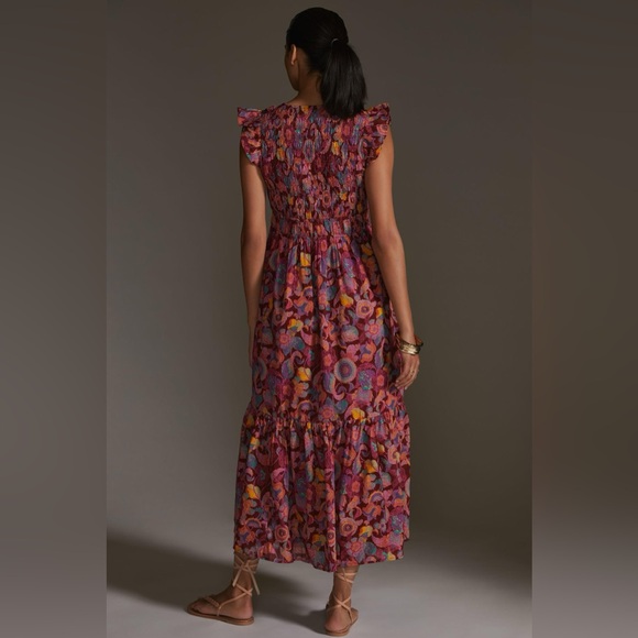 ❌❌SOLD❌❌ANTHROPOLOGIE The Peregrine Midi Dress medium in purple motif - Picture 6 of 14
